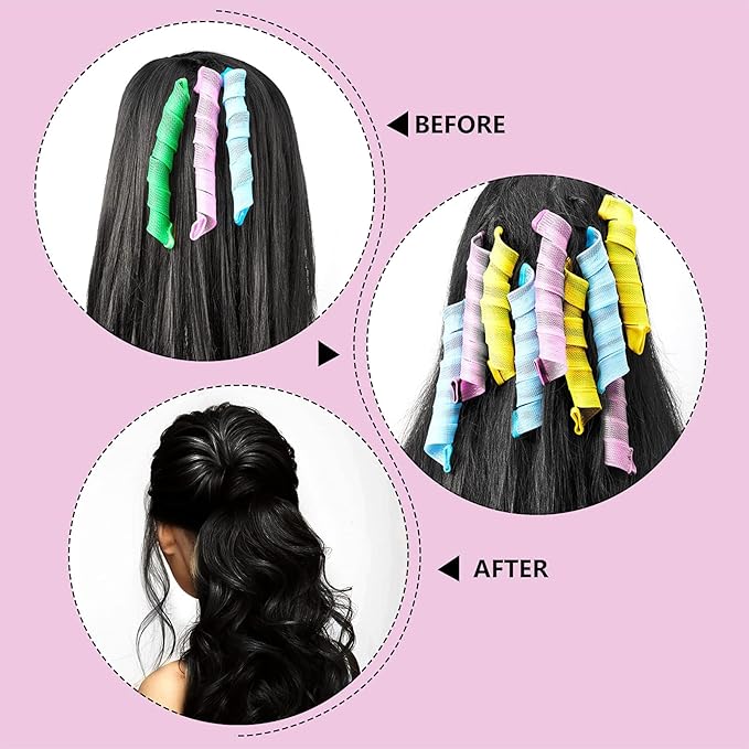 WILLBOND 40 Pieces Flexi Rod Hair Roller Kit, No Heat Hair Curlers Styling, 4 (7.87 Inch, Pink, Blue, Yellow, Green)