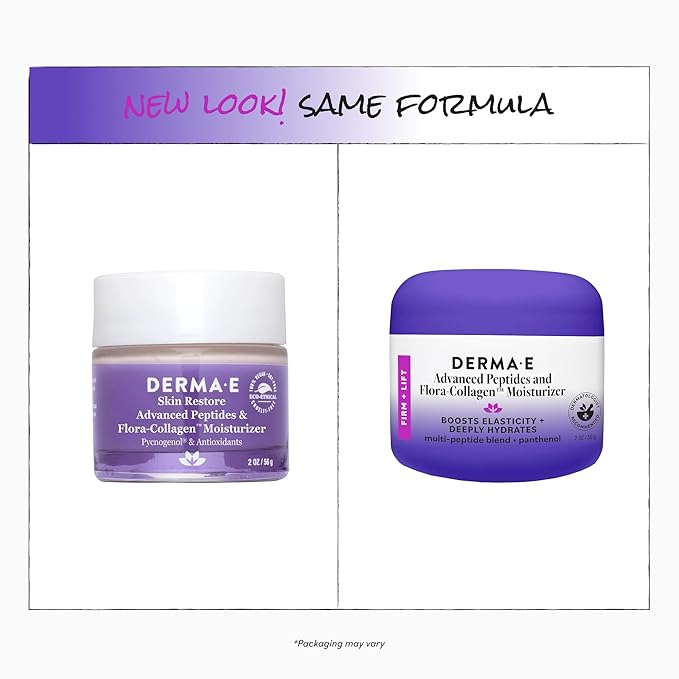 Derma E Advanced Peptides and Vegan Flora-Collagen Night Moisturizer – Hydrating Topical Facial Cream Improves Elasticity and Reduces Appearance of Lines and Wrinkles, 2 Oz