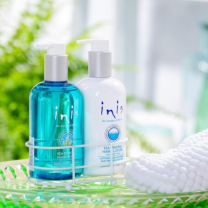 Inis the Energy of the Sea - Liquid Hand Wash and Hand Lotion Caddy Set, Sink Side Hand Soap and Moisturizer with Seaweed and Shea Butter, Clean Ocean Fresh Scent