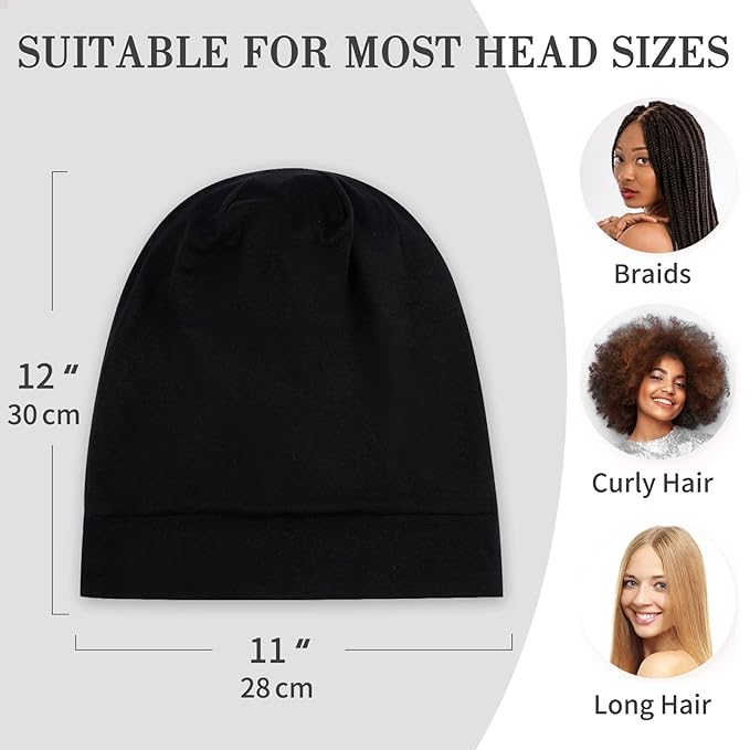 LULUSILK Mulberry Silk Bonnet for Sleeping Women, Real Silk Sleep Cap for Curly Hair and Braids, Pure Silk Head Wrap with Scrunchies, Black