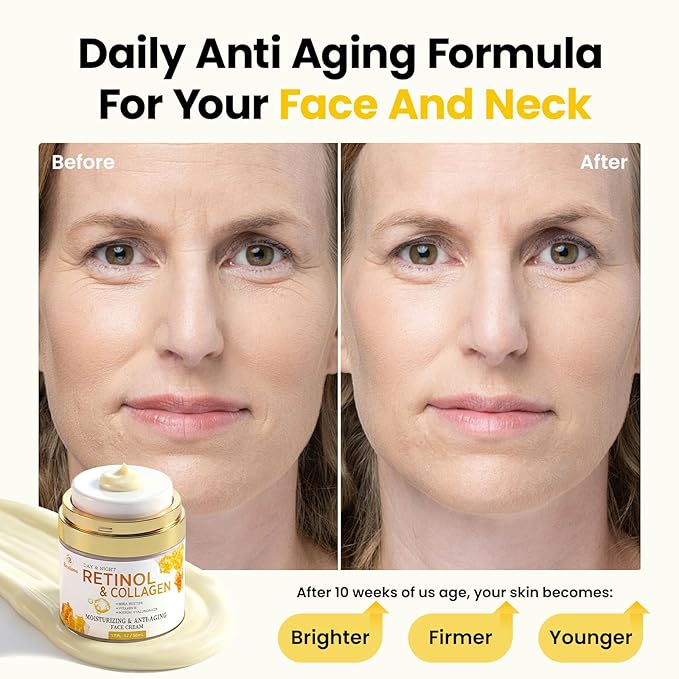 Retinol Cream for Face Anti Aging: Wrinkle Cream for Face Neck with Collagen Hyaluronic Acid - Night Moisturizer for Men Women - Facial Skin Care Gift for Women Wife Mother