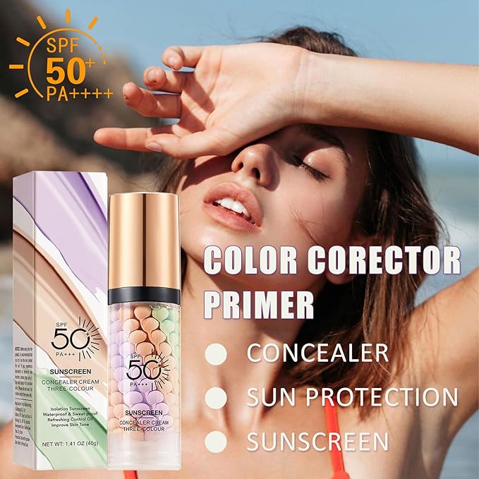 3 In 1 Primer for Face Before Makeup, SPF 50 PA+++, Sunscreen Isolation Cream, One Step Color Corrector Primer, Blurs Facial Serum Oil Control & Moisturizing Skin Tone Correcting, Radiance Skin