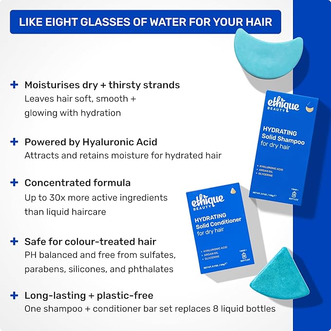 Ethique Hydrating Shampoo Bar for dry hair with Hyaluronic Acid - Plastic-Free, Cruelty-Free, Vegan, 3.88 oz