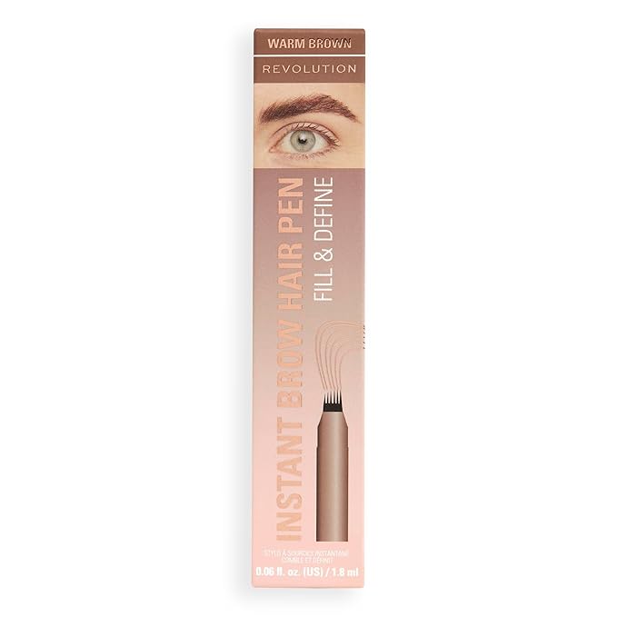 Revolution Beauty London Instant Brow Hair Pen, Precision Applicator for Hair-Like Strokes, Long-Lasting Eyebrow Pen, Warm Brown, Vegan & Cruelty-Free, 0.06 fl oz