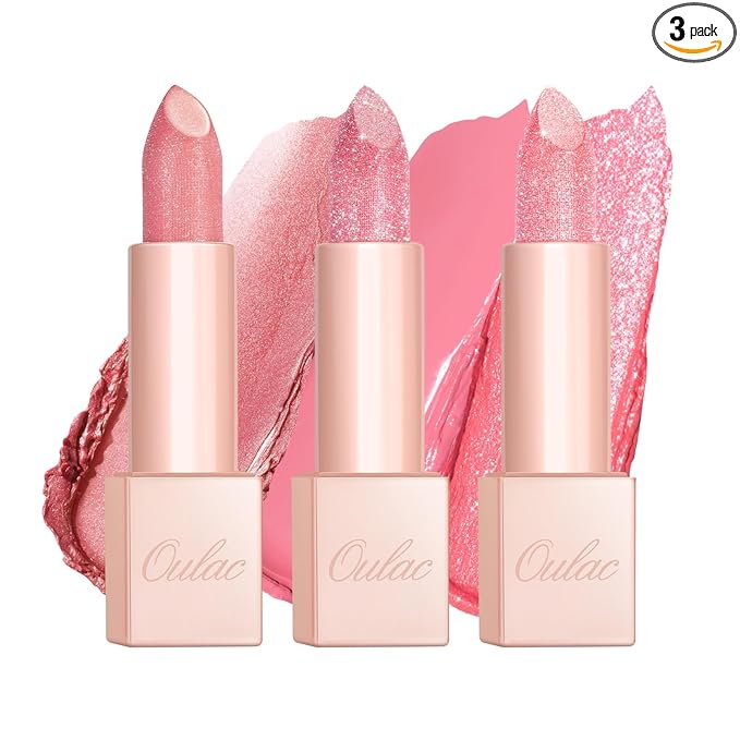 Oulac Moisture Pink Lipstick Set 3PCS - Infinity High Shine Finish, Hydrating Vegan Lipstick Infused with Damask Rose Oil for All-Day Comfort, Gluten-Free, PG03+PG10+D08