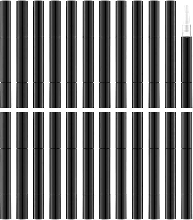 Lil Ray 3ml Empty Nail Oil Pen with Brush, Twist Pen for Tooth Whitening, Gel Lip Gloss Container, Eyelash Growth Liquid Tube(Black, 24 PCS)