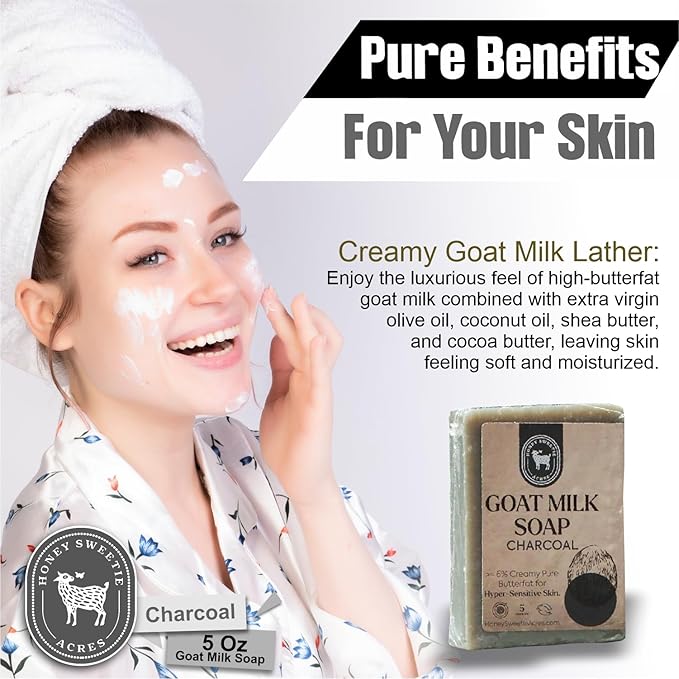 Honey Sweetie Acres Charcoal Goat Milk Soap - Handmade 5 oz Bar, Made with Natural Ingredients, Moisturizing & Gentle, Made in the USA