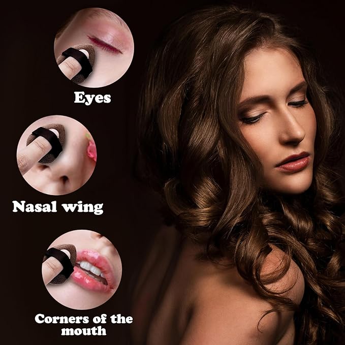 6pcs Mini Powder Puffs, Velvet Finger Powder Puffs with Travel Case, Reusable Makeup Puffs for Rouge/Highlight/Shadow, Create Natural & Delicate Look, Loose Powder Body Puffs (Black+Brown)
