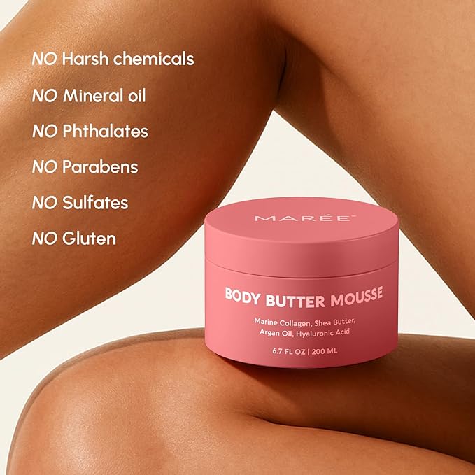 MAREE Body Butter Cream 2 Pack – Whipped Body Butter for Women Smell Good – Ayurvedic Skin Care – Body Moisturizer for Dry Skin – Vanilla Shea Butter Cream for Women & Men with Marine Collagen