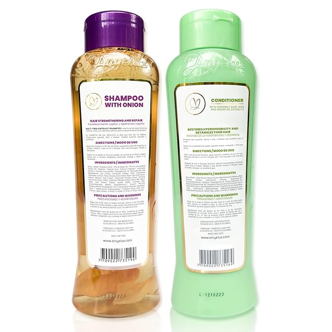 ANYELUZ Onion Shampoo and Aloe Conditioner Set, Strength and Hydration for your Hair, With Onion Extract, Biotin and Argan Oil, Cleanses Deeply and Provides Hydration
