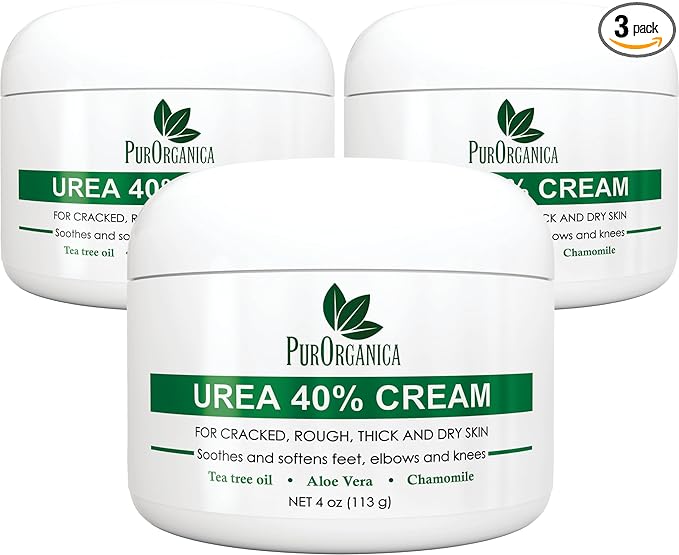 PurOrganica Urea Cream 40% – Made in USA, Maximum Strength Foot Cream for Dry, Cracked Heels, Corns, Calluses & Rough Feet, Exfoliating Moisturizer - Pack of 3