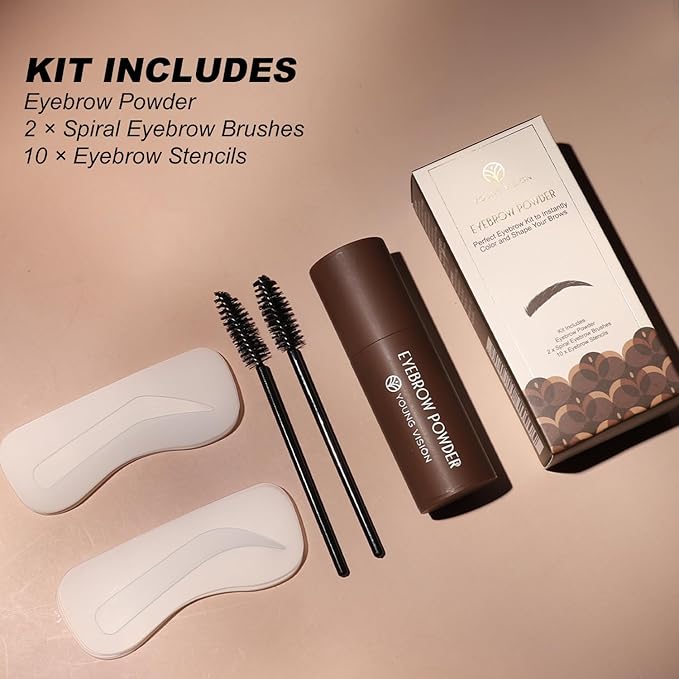YOUNG VISION Eyebrow Stamp Color Set, Eyebrow Colors Shaping Kit, Long-Lasting Eyebrow Pomade for Women Girl, Cruelty-Free plantillas para la cejas (nearly black)