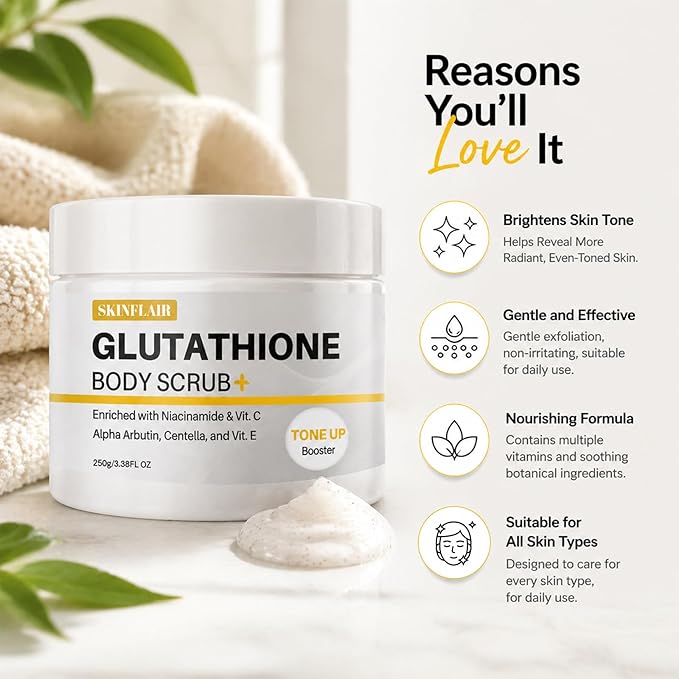 Glutathione Body Scrub with Rosehip & Sea Salt, Exfoliating & Hydrating Body Scrub, Gentle Moisturizing Skin Care for Smooth & Radiant Look, 250g
