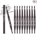 12pcs Black Waterproof Eye Brow Pencils for Women, Retractable Dual-End Eyebrow Pencil with Brush, Triangular Tip Design, Easier to Define and Fill in Eyebrows for Natural Brow Shape