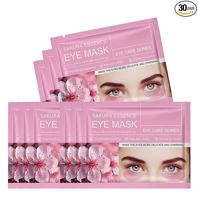 Under Eye Mask Patches, 30 Pairs Collagen Hydrating Moisturizing Smoothing Gel Pads for Puffy Eyes Bags,Dark Circles,Puffiness,Fine Lines,Wrinkles,Anti-Aging Sakura