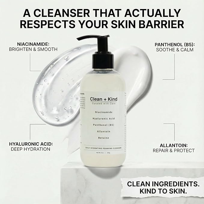 Daily Facial Cleanser for Sensitive Skin – Gentle Non Stripping Face Wash with Niacinamide & Hyaluronic Acid – Removes Makeup, SPF & Oil While Supporting Skin Barrier