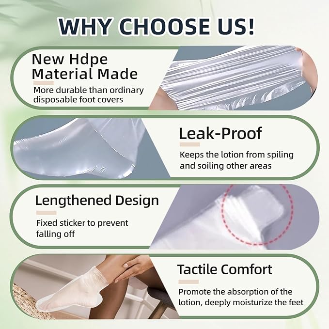 Plastic Disposable Foot Covers, Paraffin Bath Liners for Foot Pedicure Hot Spa Wax Treatment, Larger Thicker Thermal Therapy Feet Covers Bags Plastic Socks Liners (12.2" L x 6.7" W(Pack of 200))