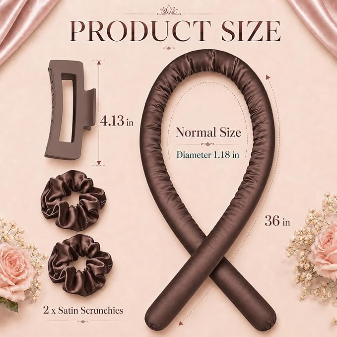 EnteromMuse Heatless Curls Overnight Satin Curling Set No Heat Hair Curler for Long & Short Hair, Heatless Curling Rod&Rollers for Soft Bouncy Curls Complete Kit with Storage Bag(Brown, Original)