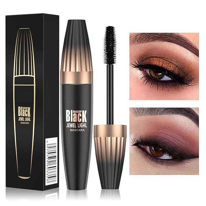 4D Silk Fiber Black Mascara, Volume & Length Lengthening Curling, Waterproof Smudge-Proof Tubing Mascara, Natural Lash Extension Look