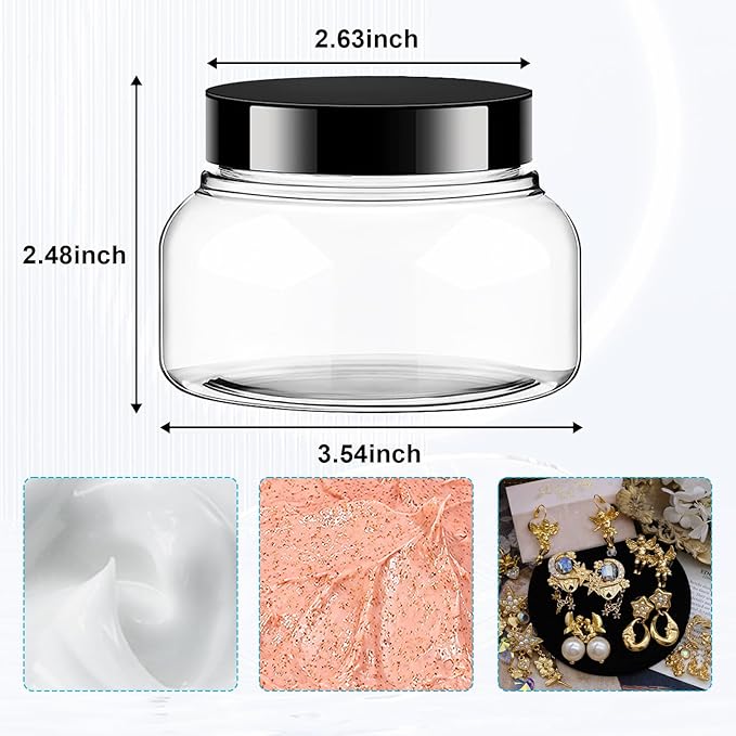 30 Pack Clear Body Scrub Jars, 8oz Clear Plastic Jars with Lids, Sugar Scrub Containers Empty Refillable Containers Round Low Profile Samples Jar for Makeup, Body Butter, Creams, Travel Storage