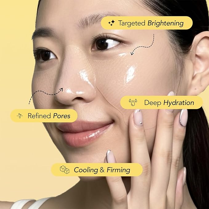 Saturday Skin Yuzu Vitamin C Hydrogel Mask for Glass Skin Cooling Deep Hydration Firming Reduce Redness Daily & Overnight Mask Suitable for All Skin Types, Korean Skincare, 4EA