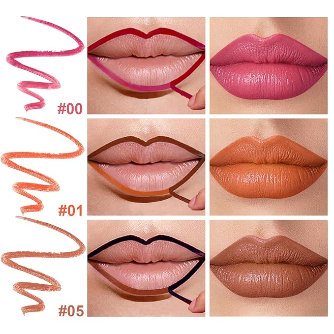 3 Colors Peel Off Lip Liner Stain with Tweezer K, Long Lasting Waterproof Lip Tint Stains Makeup Set with Matte Finish for Women, Natural Look, Easy to Use, for All Skin Types (#0,1,5)