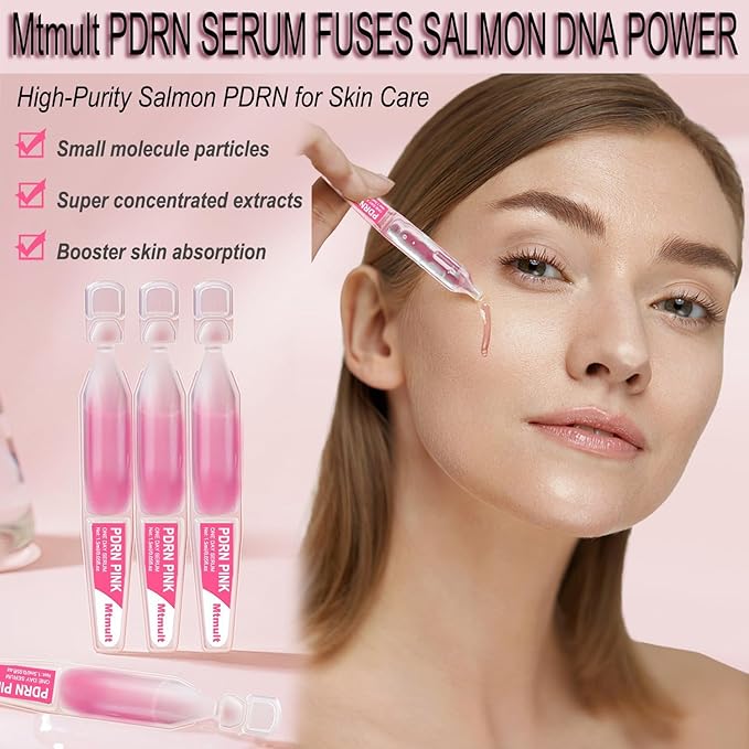 Mtmult Salmon DNA PDRN Serum - PDRN Salmon DNA Anti-Aging Ampoule with 99% Salmon DNA PDRN, Collagen & Hyaluronic Acid, 0.05 fl.oz x 30e, Firming & Moisturizing - Fuses Salmon DNA Power