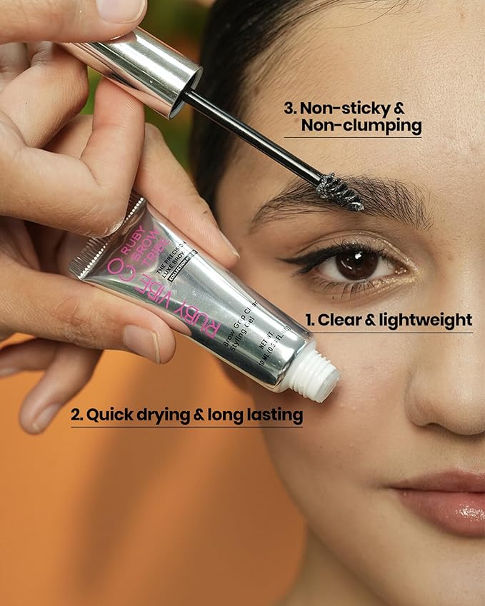 RUBY VIBE CO Brow Grip Clear Styling Gel, Lightweight Formula, Natural Finish, Long-Lasting Hold, Precision Applicator, Flake-Free, Water-Based, 0.34 Fl.oz (10ml)