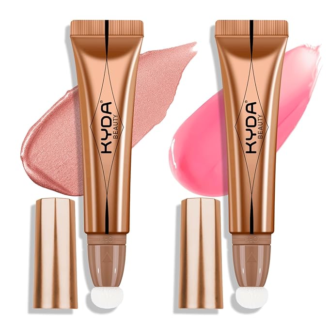 KYDA 2 Colors Liquid Blush Wand Set, Matte Shimmer Blush Duo, Buildable Smooth Coverage for Natural Glow Cheeks Color, Lightweight Blendable Formula, Pearl Pink+Matte Pink
