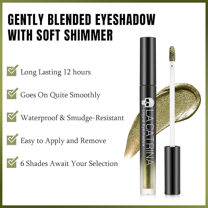 Olive Green Liquid Metallic Eyeshadow, High Impact Sparkle Liquid Eye Shadow for Hazel Eyes, Long Lasting Quick-Drying Shimmer Eyeshadow Eyeliner Makeup for Daily, Party,Vacation, No Fading, Vegan #08