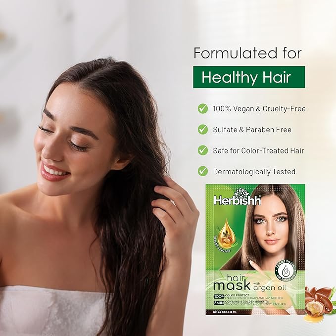 Herbishh Argan Hair Mask-Deep Conditioning & Hydration For Healthier Looking Hair-25 ml for very Dry, Weak, Stressed Out Hair, No Sulphates, No Parabens (Pack of 4)