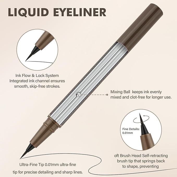 Ultra Fine Liquid Eyeliner Set，4 Pack Matte Brown EyeLiners Pencils，Eye Ink Liner-Precision Tip for Winged and Inner Corner Makeup，Long Lasting，Quick-Dry，Waterproof ，Easy to Apply for Beginners
