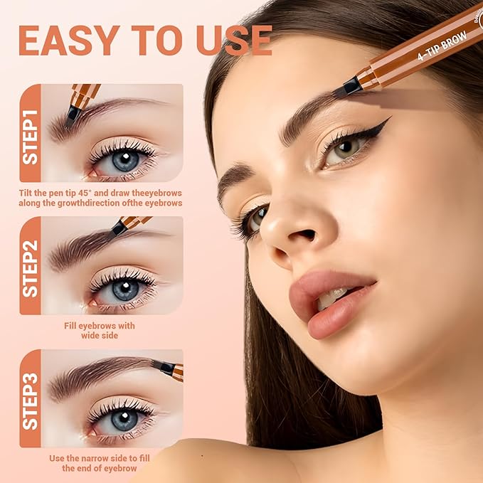 2026 New Microblading Eyebrow Pencil, Micro-fork Tip Eyebrow Pencil with Micro-Fork Tip, 3D Waterproof 4 Tipped Spoolie Brush Precise Brow Pen Natural Makeup Effect for Daily Makeup (Dark Brown)