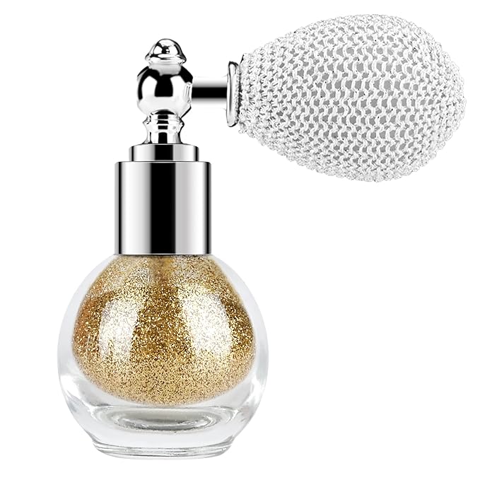 KYDA Glitter Powder Spray, Loose Shimmer Powder, Highlighter Spray Makeup for Face Body Hair, Lasting Glitter Hairspray, Cosmetic Sparkling Body Makeup, Golden