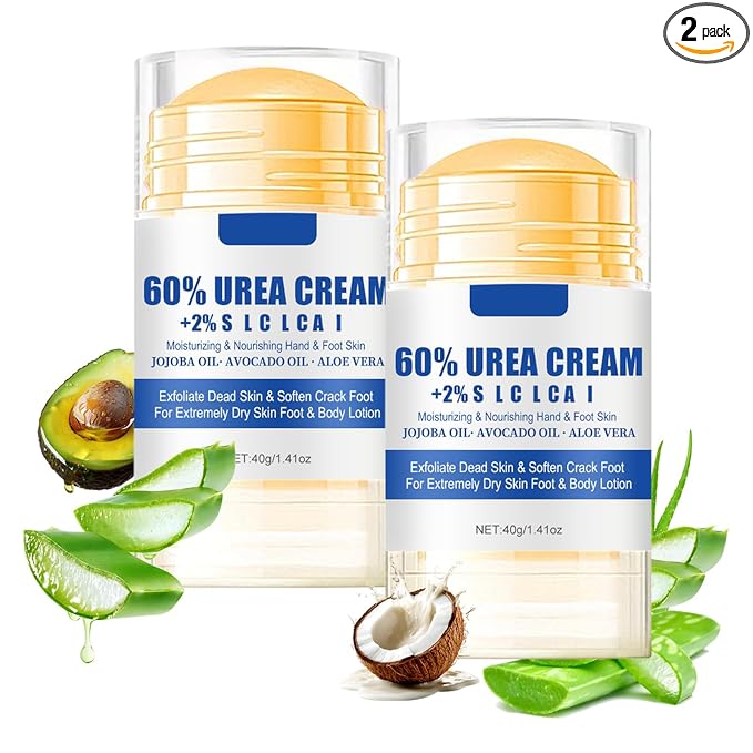 60% Urea Foot Cream Stick - Foot Care Balm Moisturizer for Dry Cracked Feet Hands Knees Elbows Hands Maximum Strength - 2Pcs Moisturizing Heel Balm Hydrates Calluses Remover Rough Skin Softener 1.41oz