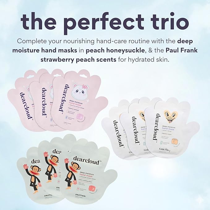 dearcloud x Keith Haring Infused Serum Hand Mask – hand masks moisturizing glove with Glycolic Acid & Shea Butter – Hand Mask for Dry Cracked Hands – Iris Rose Musk (3 Pairs/ 6 Gloves)