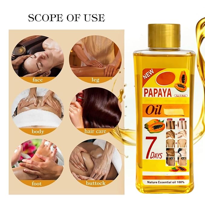 Papaya Oil for Massage and Skin Moisturizing, Lightweight Hydrating Body Oil for Dry Skin, Spa Body Care Oil with Papaya Extract, 200ml / 6.76 fl oz