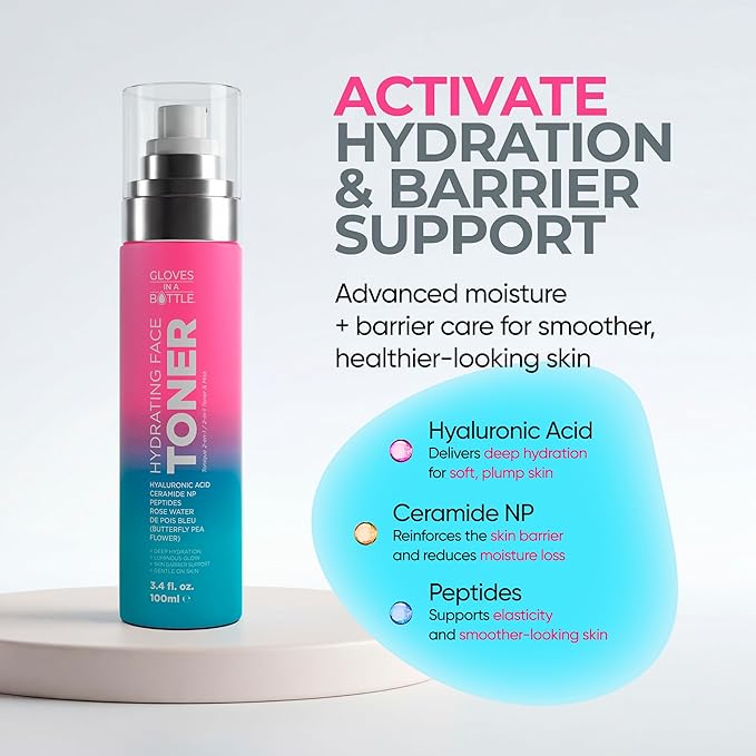Gloves In A Bottle Hydrating Toner & Mist Spray – Hydrating Soothing Spray for Redness, Deep Hydration, Dewy Glow & Skin Barrier Repair – Hyaluronic Acid, Ceramide NP, Peptides – Alcohol-Free (3.4 oz)