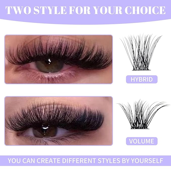 WENDY LASHES Clusters for Eyelash Extensions: 12-16mm Mixed, Lightweight, Natural, Wispy, Waterproof, Cat Eye, DIY at Home, D Curl, Wendy, C3+C9, FD318
