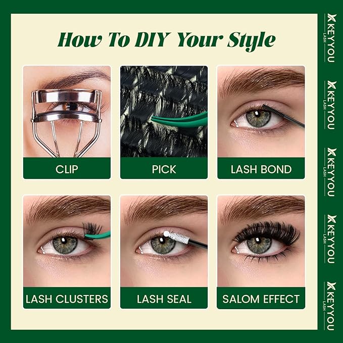 KEYYOU Lash Clusters Kit 0.03mm 300D D Curl 10-18mm Mix Thick Volume & Super Soft Upper and Manga Bottom Lash Clusters 145pcs with Bond and Seal,Applicator & Remover for DIY Lash Extension Kit at Home