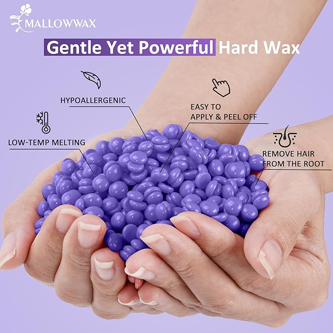 Mallowwax Hard Wax Beads 2.5lb for Hair Removal – Low-Temp Waxing Beads for Brazilian, Bikini, Face & Body – Full-Body Hard Wax for Coarse or Fine Hair, Gentle for Sensitive Skin, Home or Salon Use