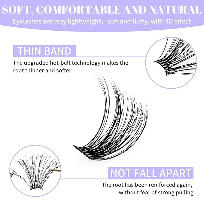 WENDY LASHES Clusters for Eyelash Extensions: 12-16mm Mixed, Lightweight, Natural, Wispy, Waterproof, Cat Eye, DIY at Home, D Curl, Wendy, C3+C9, FD318