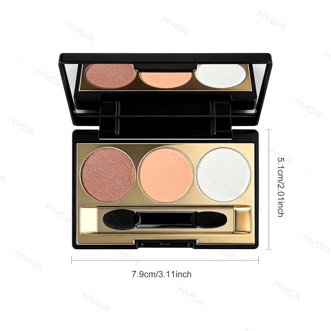 KYDA 3 Colors Eyeshadow Plaette, Shimmer Rose Golden Eyeshadow, Pearl White Nude Beige Eyes Shadow, Lasting High Pigmented Warm Rose Pink Eye Shadow, Mini Eyes Glitter Makeup Pallet for All Skin