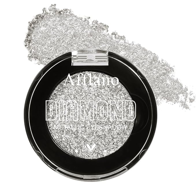Afflano Silver Glitter Eyeshadow Palette Super Pigmented, Single Parkle Shimmer Silver Eyeshadow Palette, Long Lasting Blendable Neutral Eye Look, for All Skin Metallic Glitter Eyes Bling Makeup
