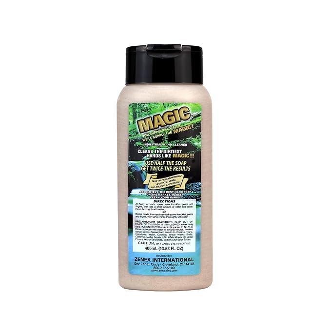 Zenex Magic Hand Soap - Industrial Hand Cleaner for Auto Mechanics | Shop Soap | Walnut Shell Scrubbers to Remove Grease, Oil, Ink & Paint | Moisturizing Ingredients | 400 ml (1 Pack)