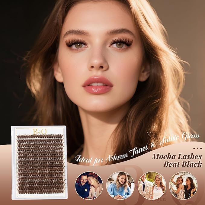 B&Q Mocha Brown Lash Clusters | 280 Pcs Brown Wispy & Natural Eyelash Clusters for Beginner DIY, Complete Lash Extension with Beauty, Fake Eyelashes for Natural Look（80D 10-18mm)