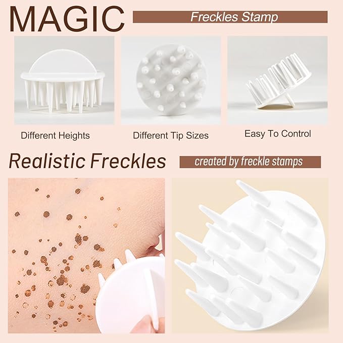 Erinde Natural Freckle Foundation Makeup Kit - Liquid Freckle Pen & Fake Freckles Stamp Air Cushion & Powder Cushion Blush, Long Lasting Waterproof Freckles Tattoo Marker for Natural Sunkissed Makeup