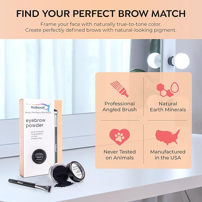Natural Eyebrow Powder Kit - Mica Brow Makeup With Professional Angled Brush - 10 Natural Shades - No Parabens or Chemicals - Eyebrow Shaper