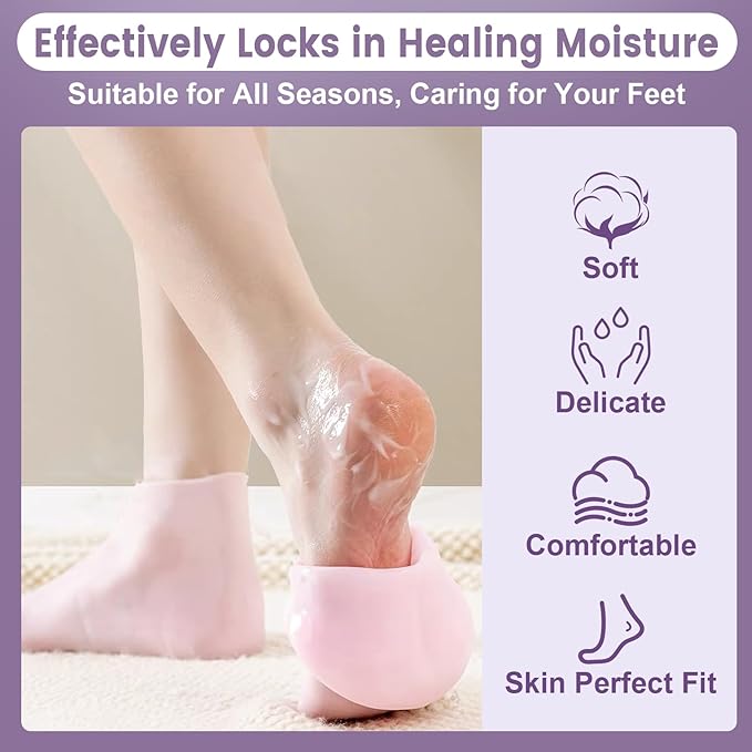 TEAWOO 5 Pairs Silicone Socks for Dry Cracked Feet, Women's Foot Socks for Moisturizing, Cracked Heel Treatment (5 Colors Assorted, Fits Up to Size 7)