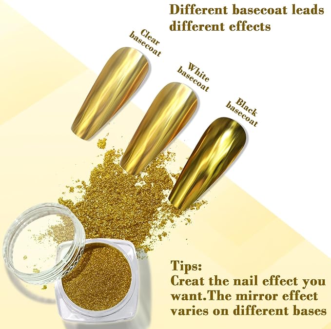 Chrome Nail Powder, Metallic Mirror Effect Chrome Powder Holographic Shimmer Glitter Dust Manicure Decoration Nail Art Pigment for DIY Gel Polish Nail Art, Resin Craft, Salon, Gifts - Gold